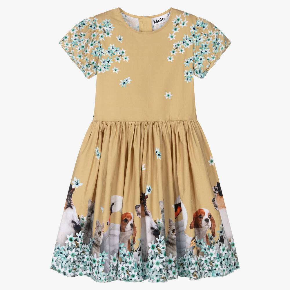 Molo - Teen Girls Beige Floral Animals Dress | Childrensalon