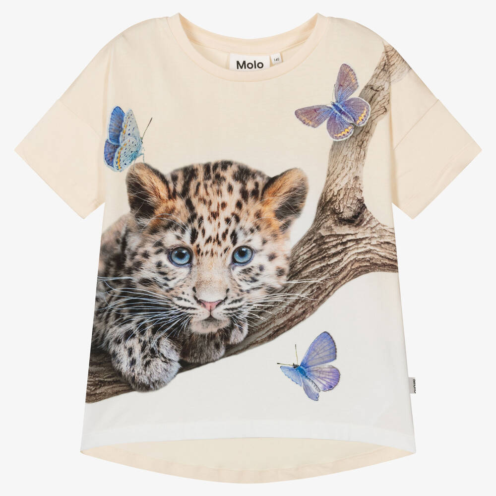 Molo - Teen Girls Beige Leopard Cub T-Shirt | Childrensalon