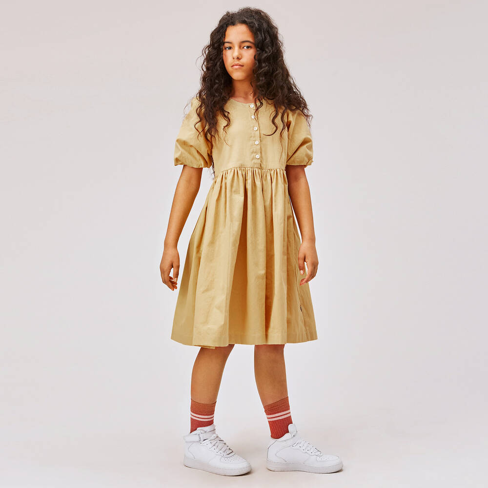 Molo-Teen Girls Beige Organic Cotton Dress | Childrensalon Outlet