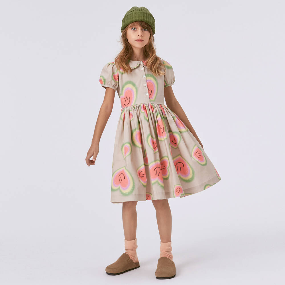 Molo-Бежевое платье из органического хлопка с сердечками | Childrensalon Outlet