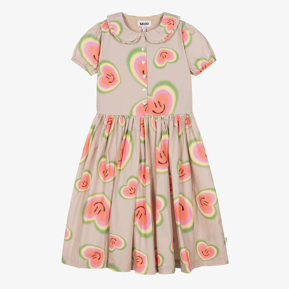 Molo-Teen Girls Beige Organic Cotton Heart Dress  | Childrensalon Outlet