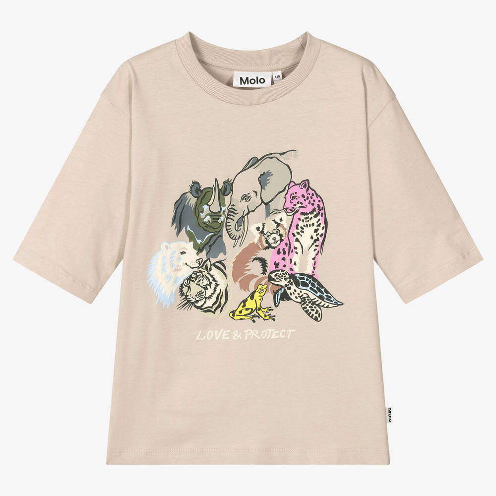 Molo - Teen Girls Beige Organic Cotton T-Shirt | Childrensalon