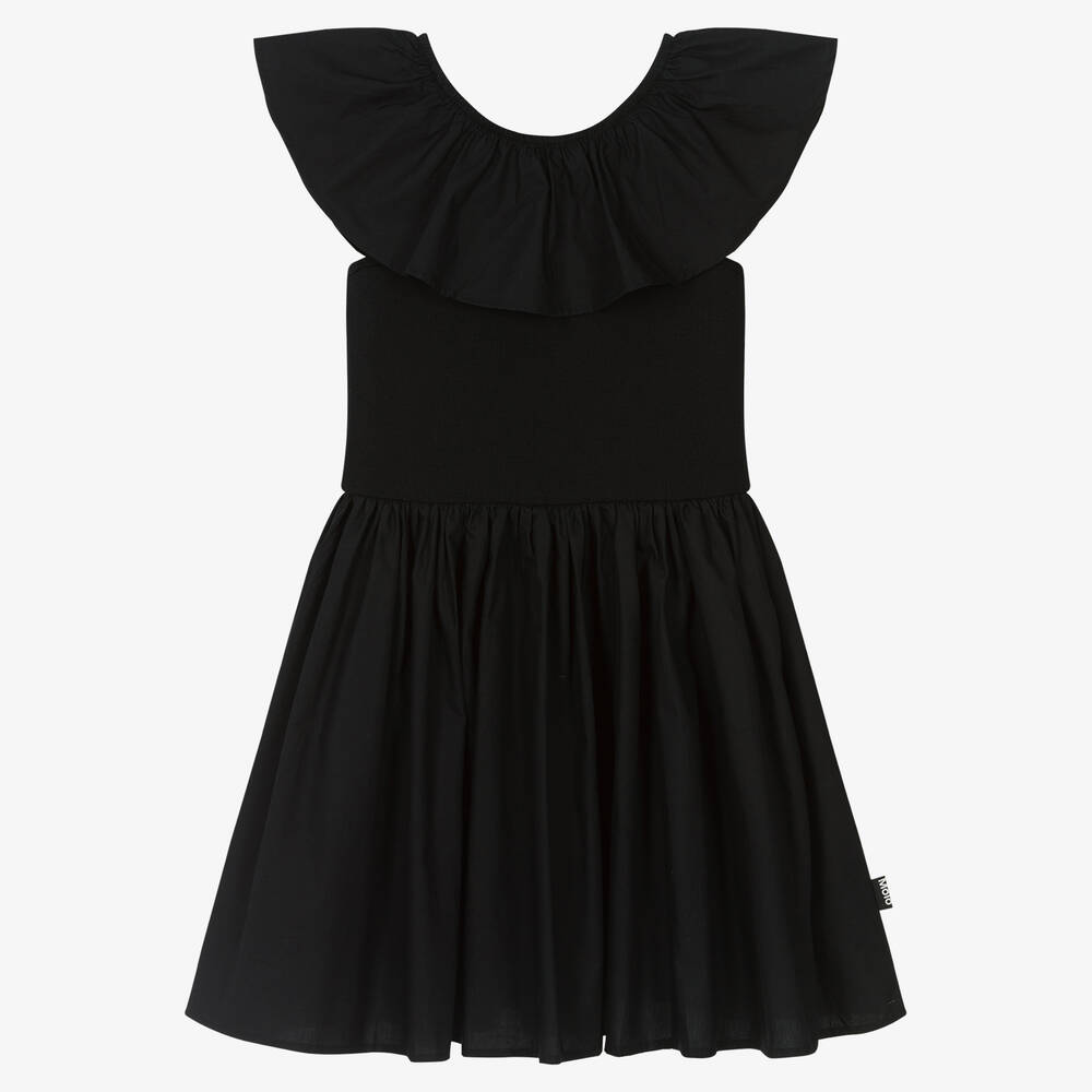Molo - Teen Girls Black Cotton Ruffle Dress | Childrensalon