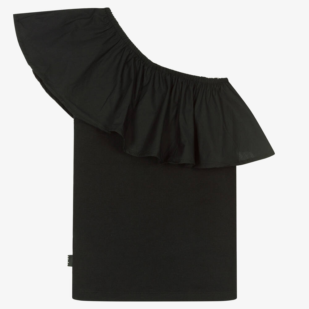 Molo-Черный хлопковый топ с оборкой | Childrensalon Outlet