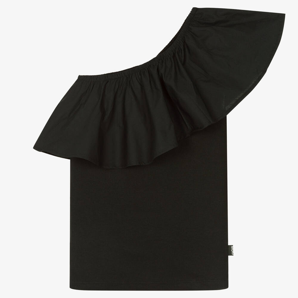 Molo - Teen Girls Black Cotton Ruffle Top | Childrensalon