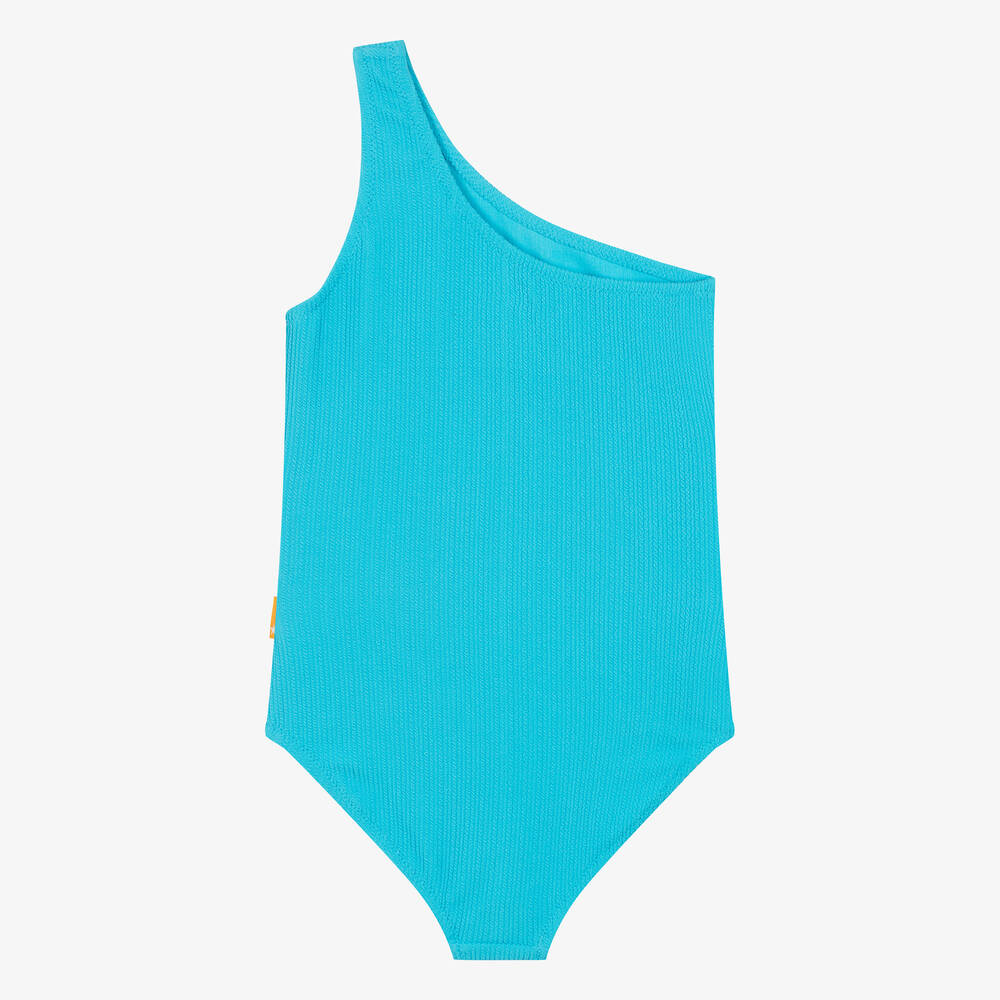Molo-Teen Girls Blue Asymmetric Swimsuit (UPF50+) | Childrensalon Outlet