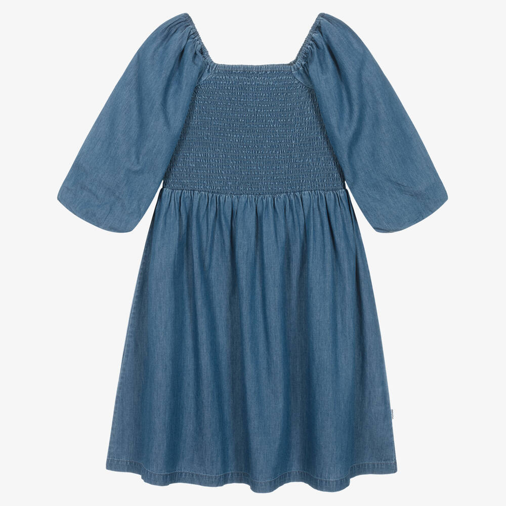 Molo - فستان تينز بناتي قطن عضوي شامبري لون أزرق | Childrensalon