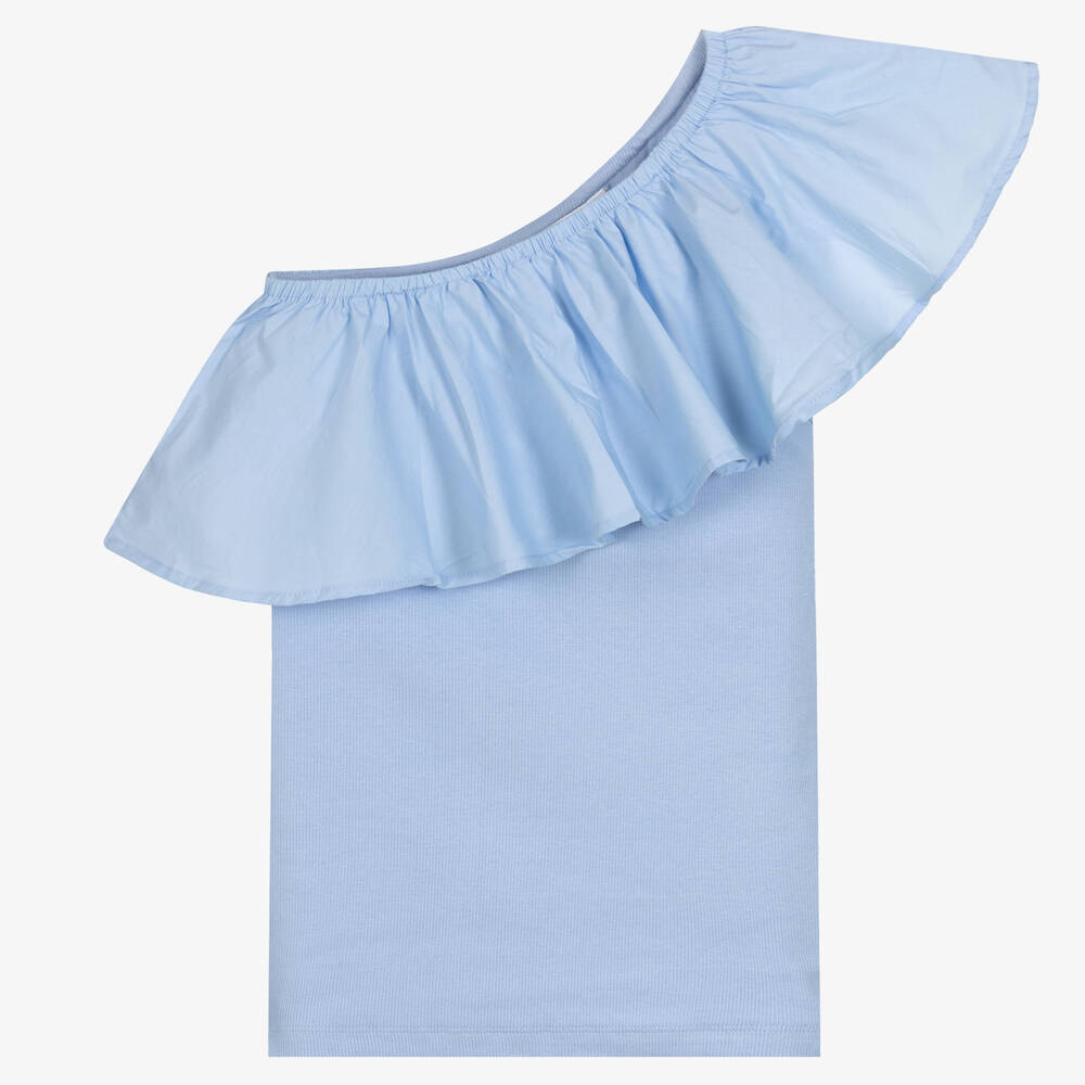 Molo - Teen Girls Blue Cotton Ruffle Top | Childrensalon