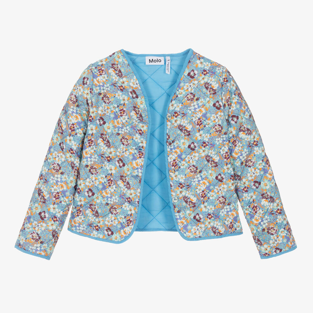 Molo-Teen Girls Blue Floral Cotton Jacket | Childrensalon Outlet