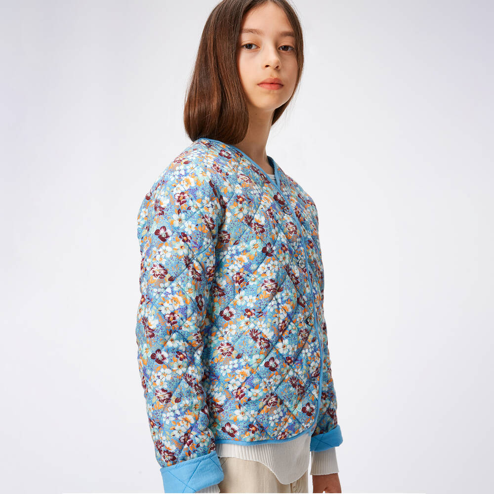 Molo-Teen Girls Blue Floral Cotton Jacket | Childrensalon Outlet
