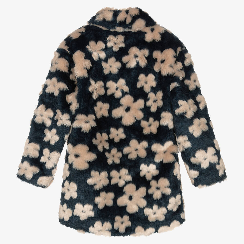 Molo-Teen Girls Blue Floral Faux Fur Coat | Childrensalon Outlet