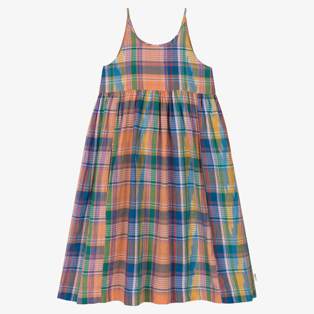 Molo - Teen Girls Blue & Orange Check Dress | Childrensalon