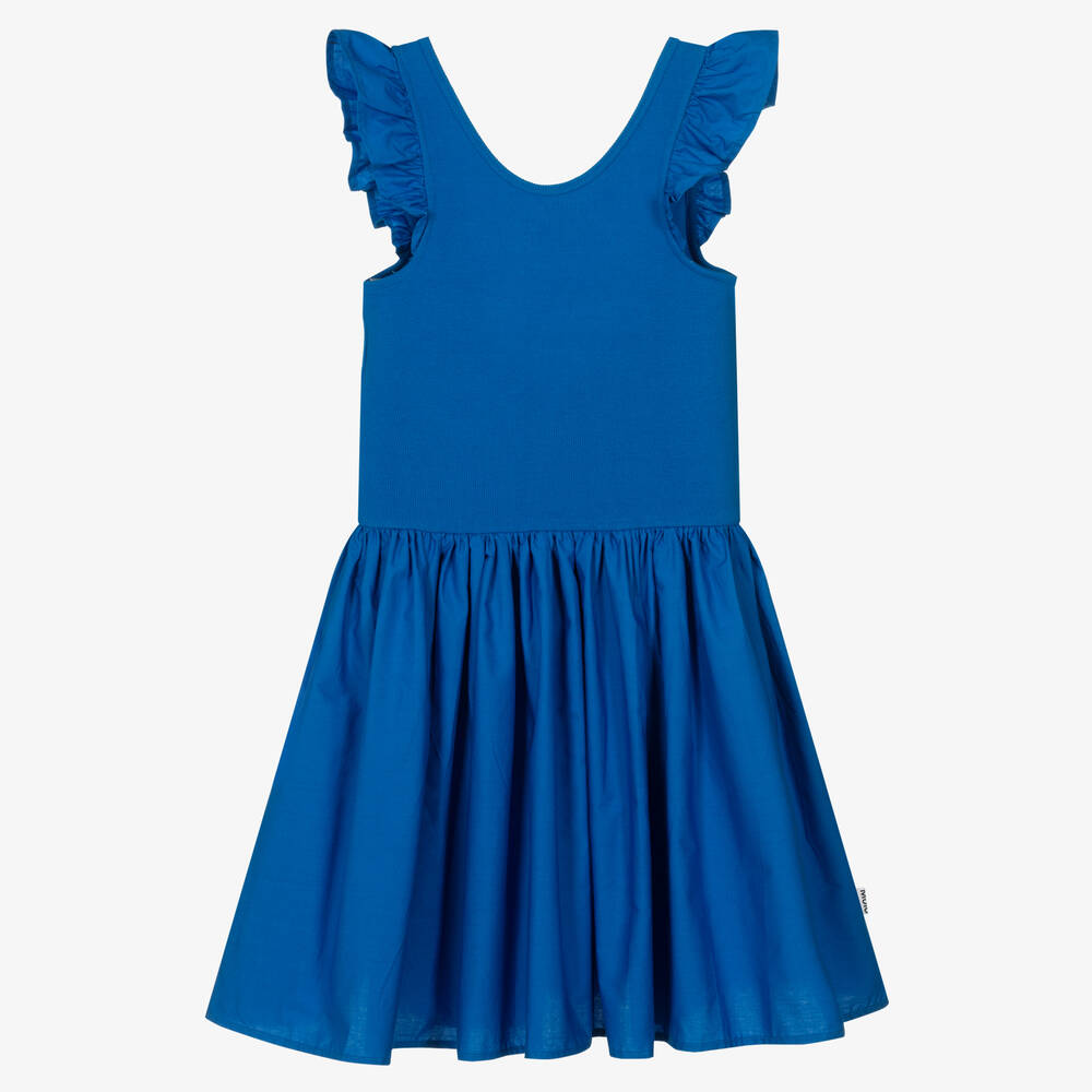 Molo Robe bleue en coton bio ado fille Childrensalon Outlet