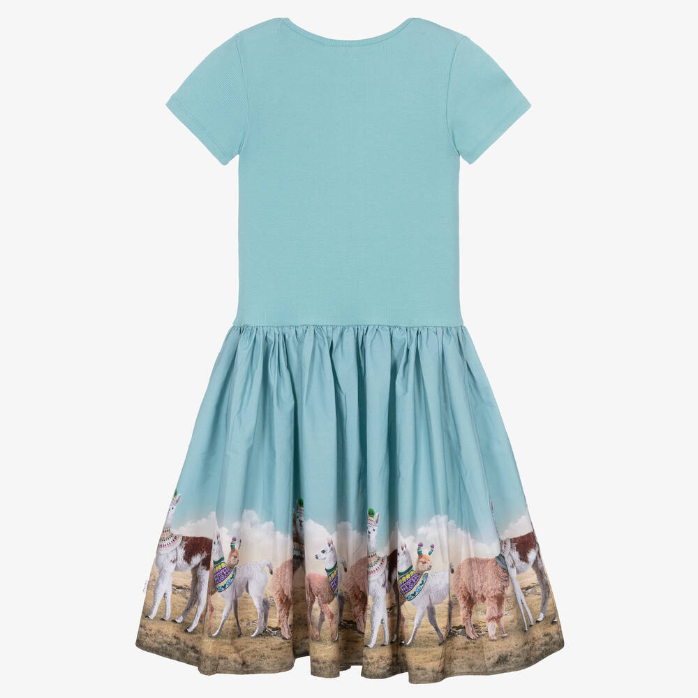 Molo-Голубое платье из органического хлопка с ламами | Childrensalon Outlet