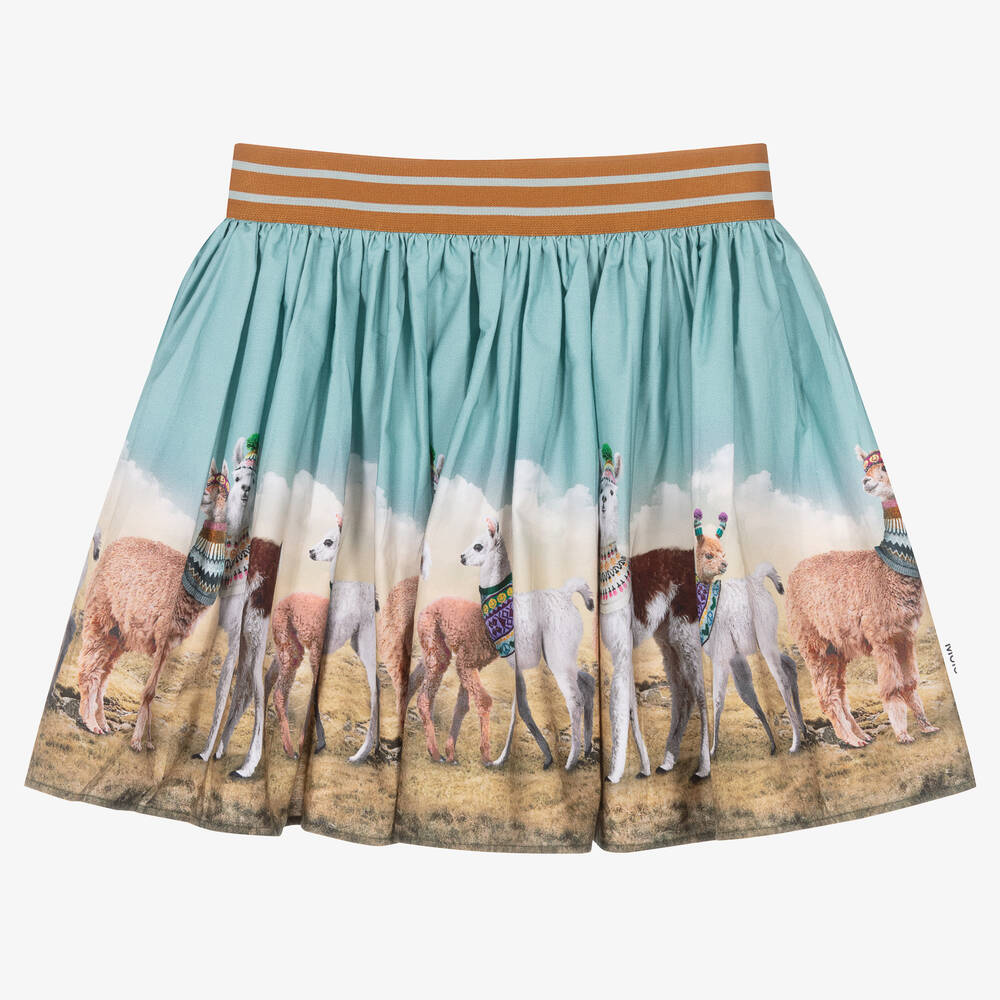Molo-Teen Girls Blue Organic Cotton Llama Skirt | Childrensalon Outlet
