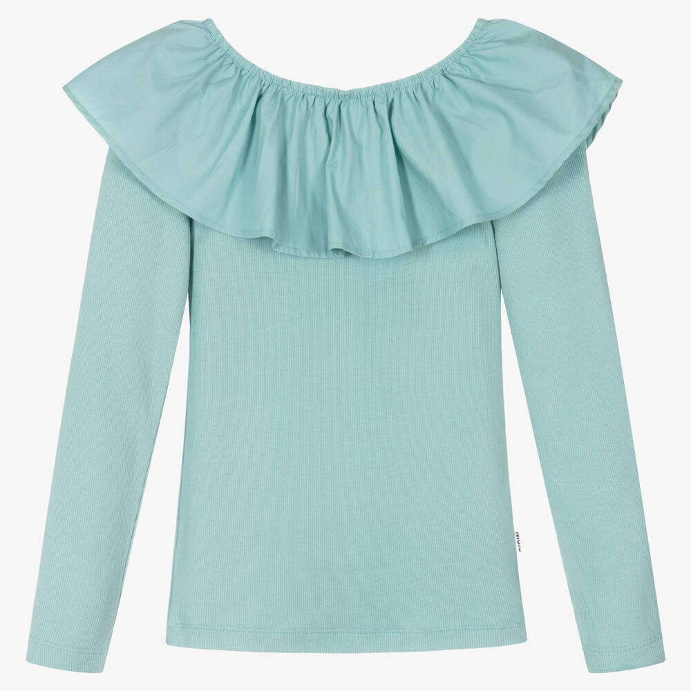 Molo - Teen Girls Blue Ribbed Cotton Top | Childrensalon