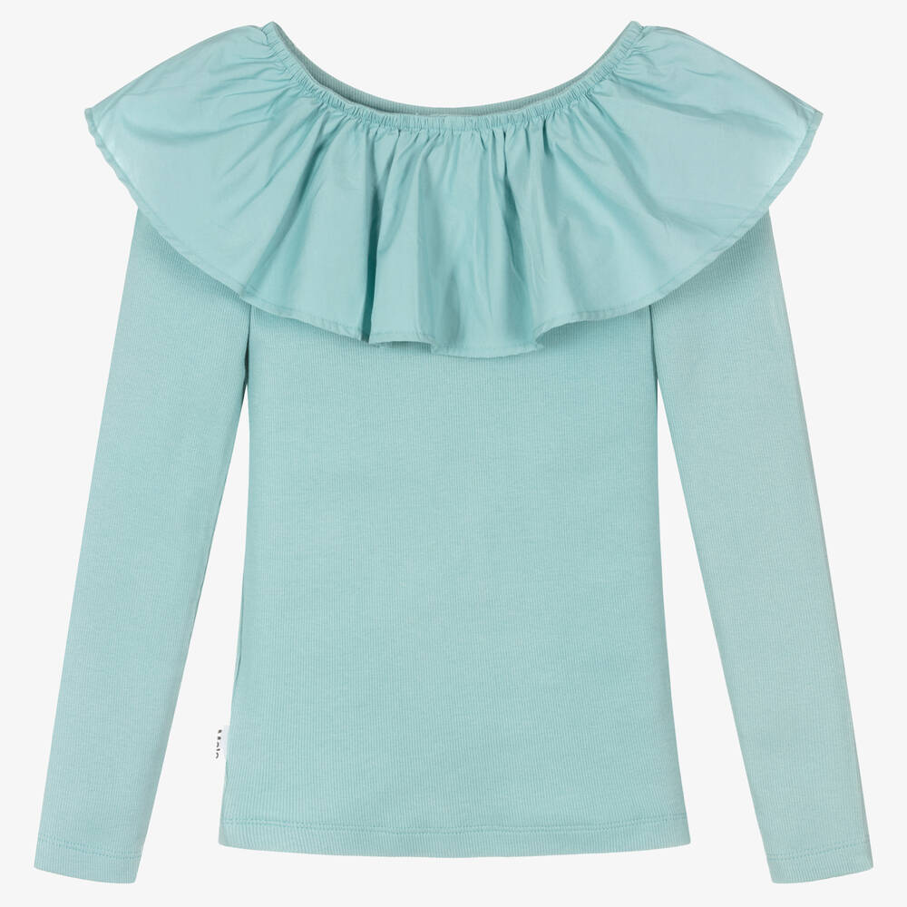 Molo-Teen Girls Blue Ribbed Cotton Top | Childrensalon Outlet