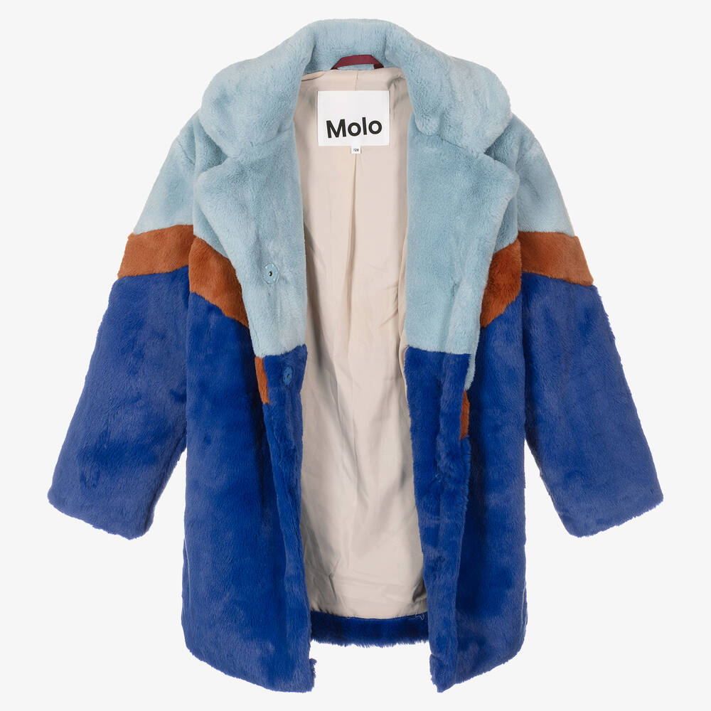 Molo-معطف فرو صناعي مقلم لون أزرق تينز بناتي | Childrensalon Outlet