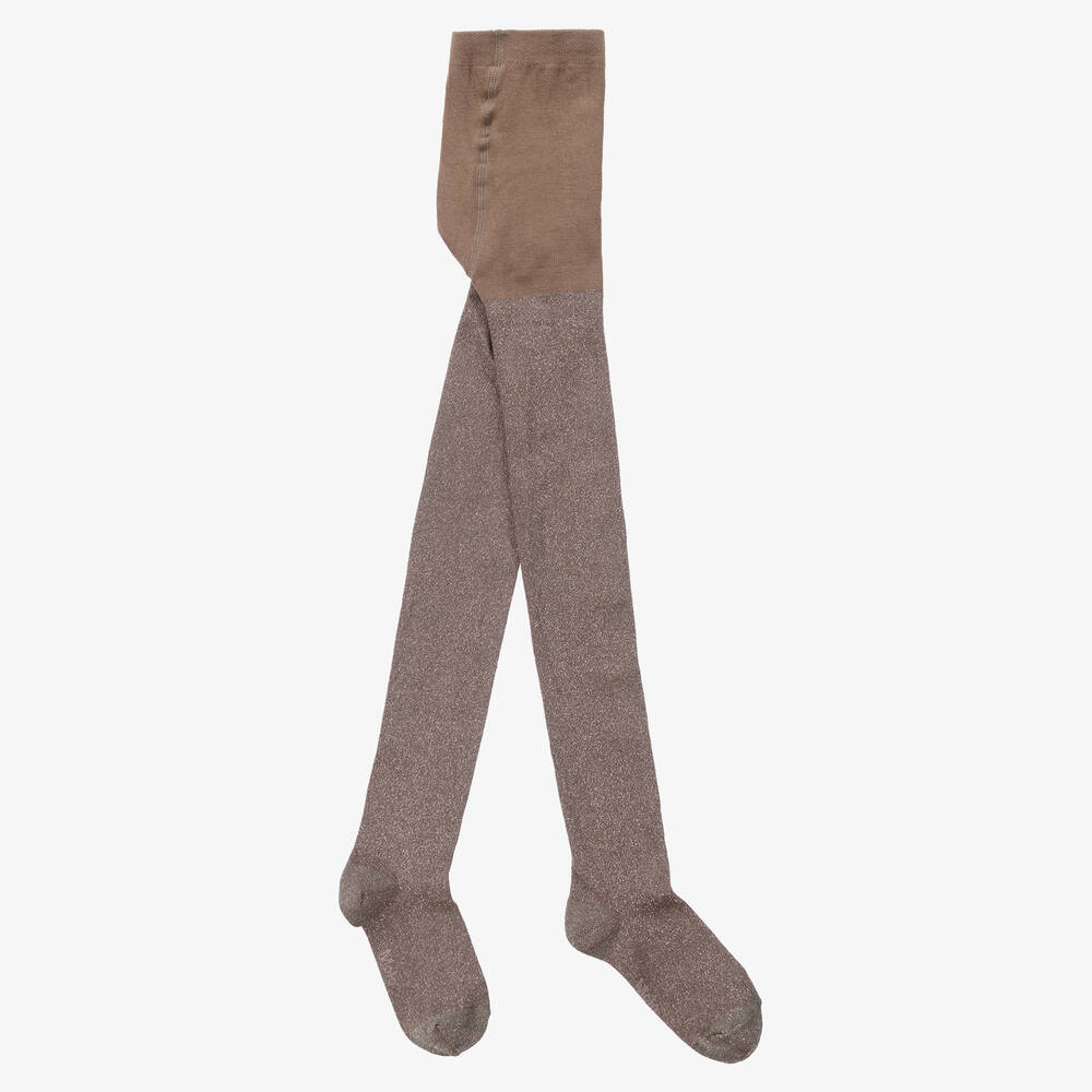 Molo - Teen Girls Brown Knitted Sparkly Tights | Childrensalon