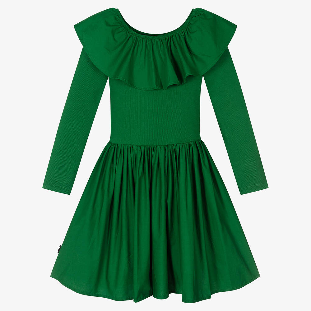 Molo-Teen Girls Dark Green Organic Cotton Dress | Childrensalon Outlet