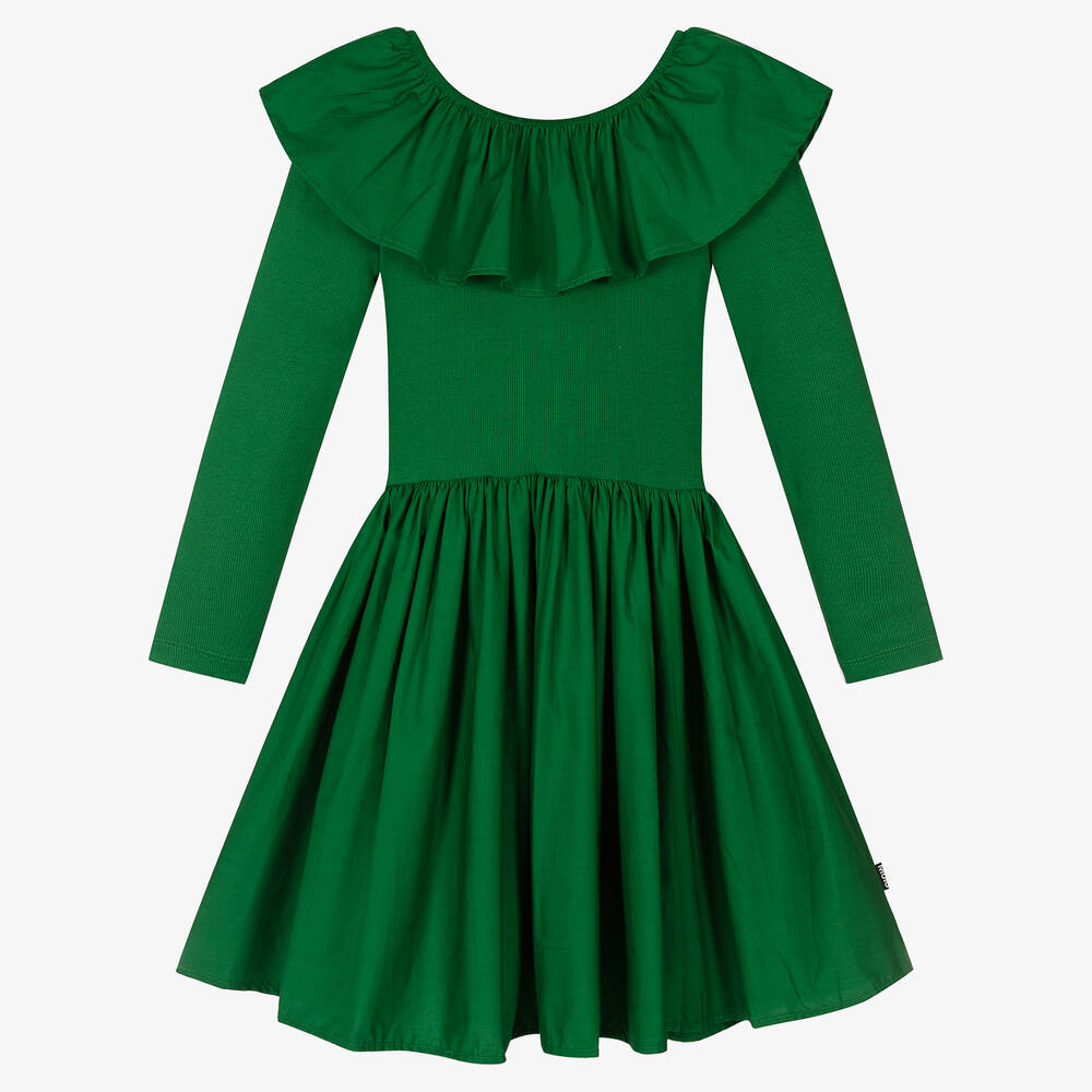 Molo - فستان قطن عضوي لون أخضر داكن تينز بناتي | Childrensalon