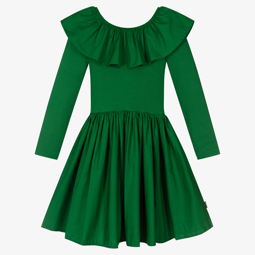 Molo - Robe vert foncé en coton biologique | Childrensalon