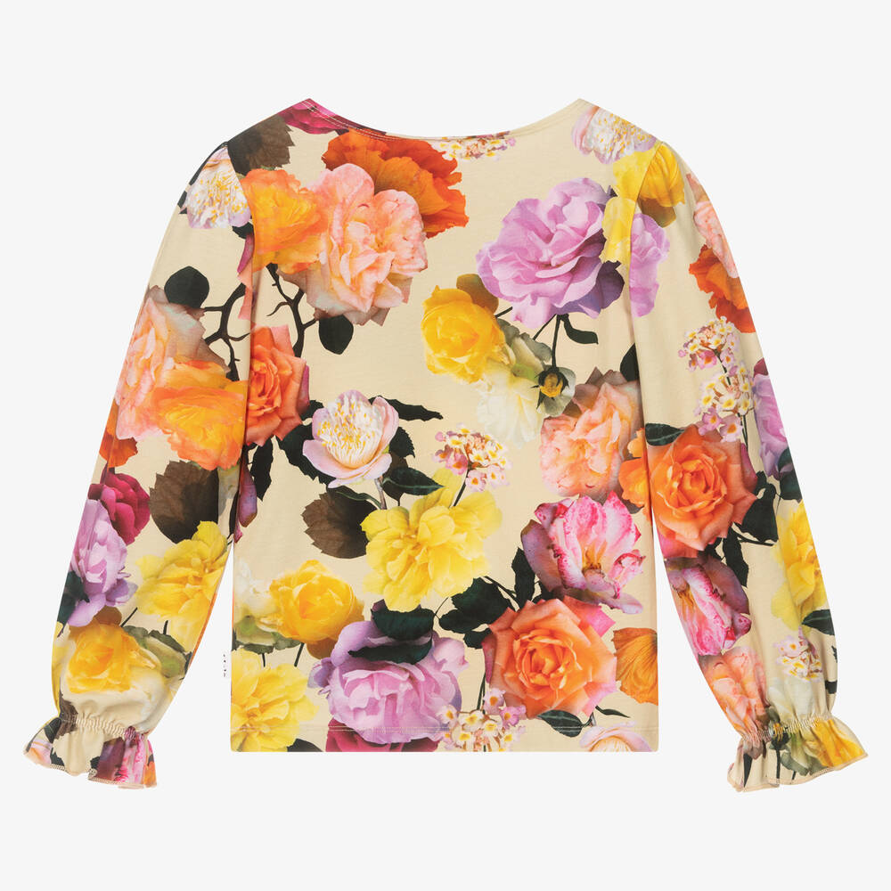 مولو-توب قطن عضوي جيرسي لون بيج بطبعة ورود | Childrensalon Outlet