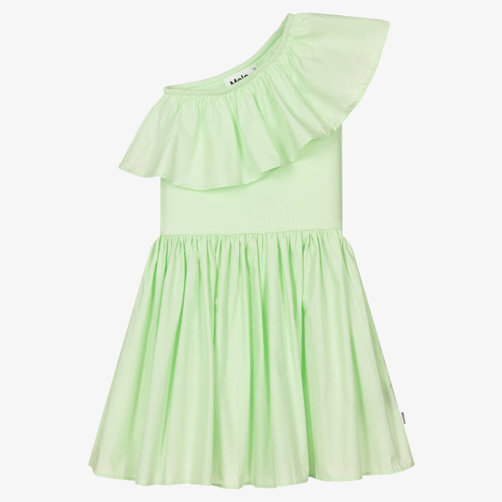 Molo - Robe verte asymétrique à volant ado | Childrensalon