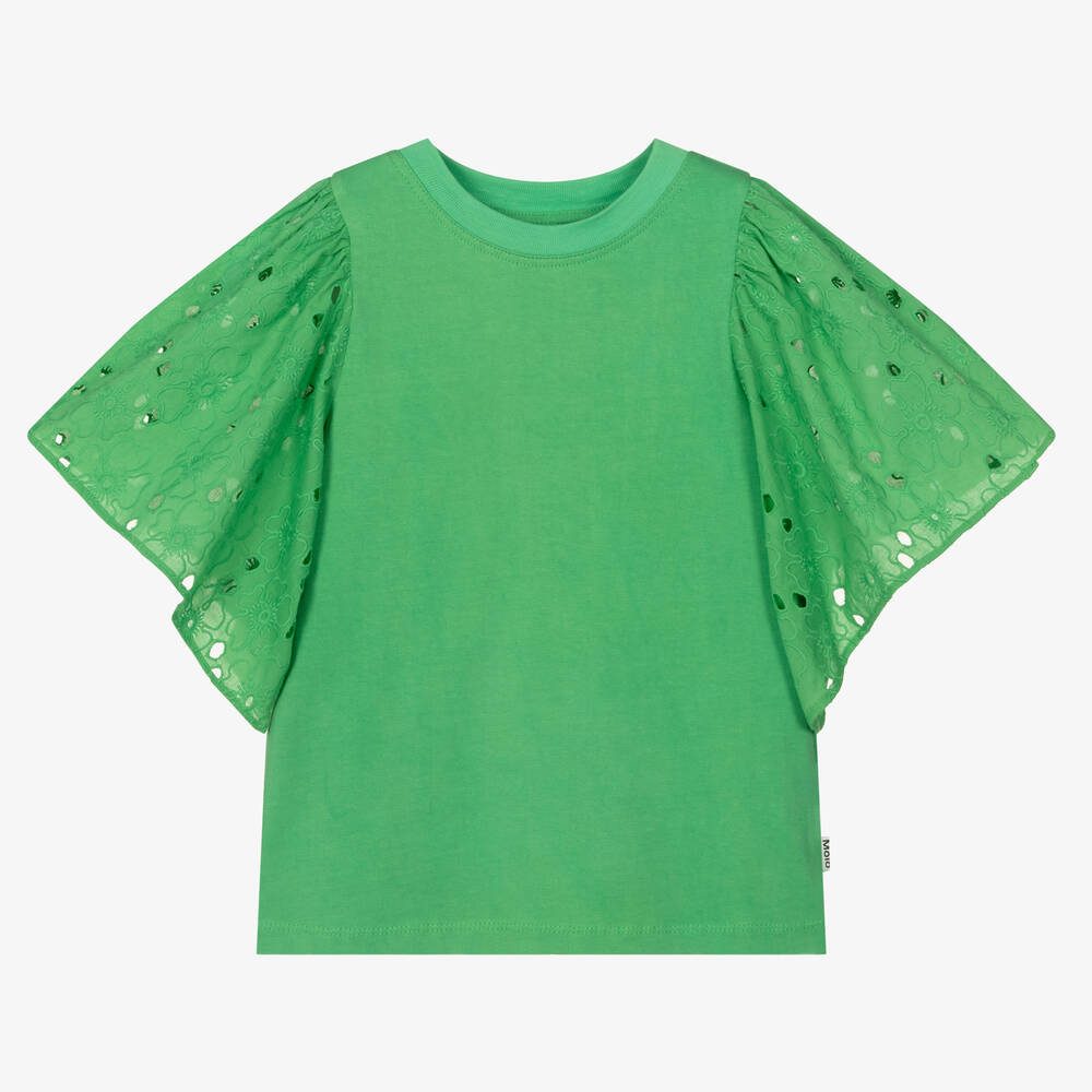 Molo - Зеленый топ с вышивкой английской гладью | Childrensalon
