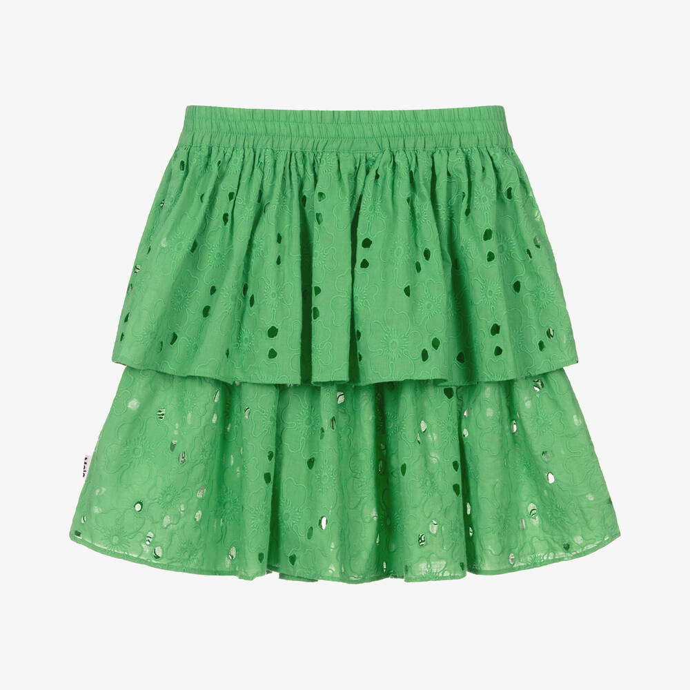 Molo-Teen Girls Green Broiderie Anglaise Skirt | Childrensalon Outlet