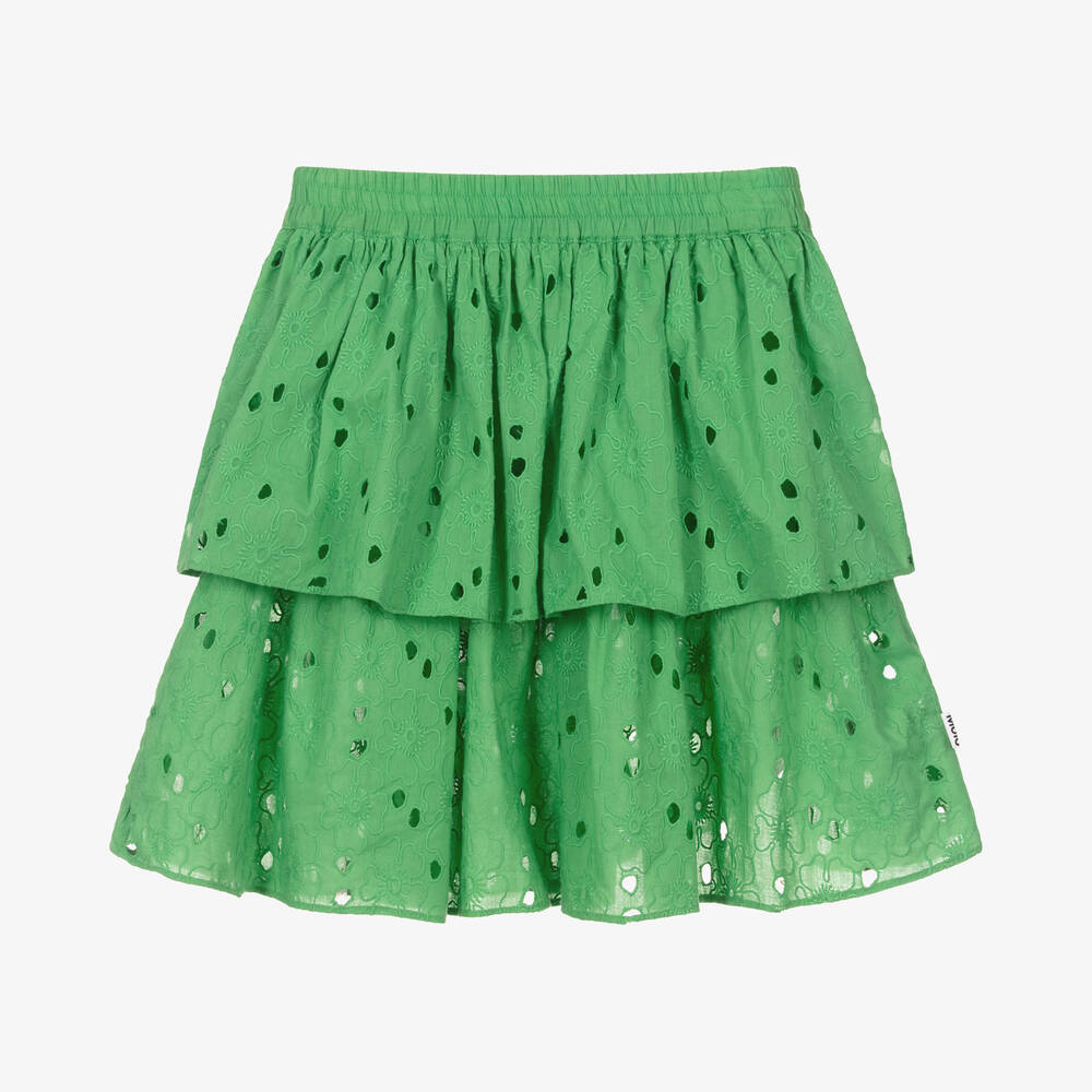 Molo-Teen Girls Green Broiderie Anglaise Skirt | Childrensalon Outlet