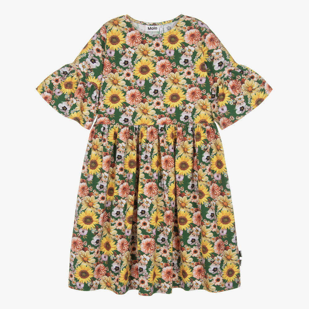 Molo - Teen Girls Green Cotton Floral Dress | Childrensalon