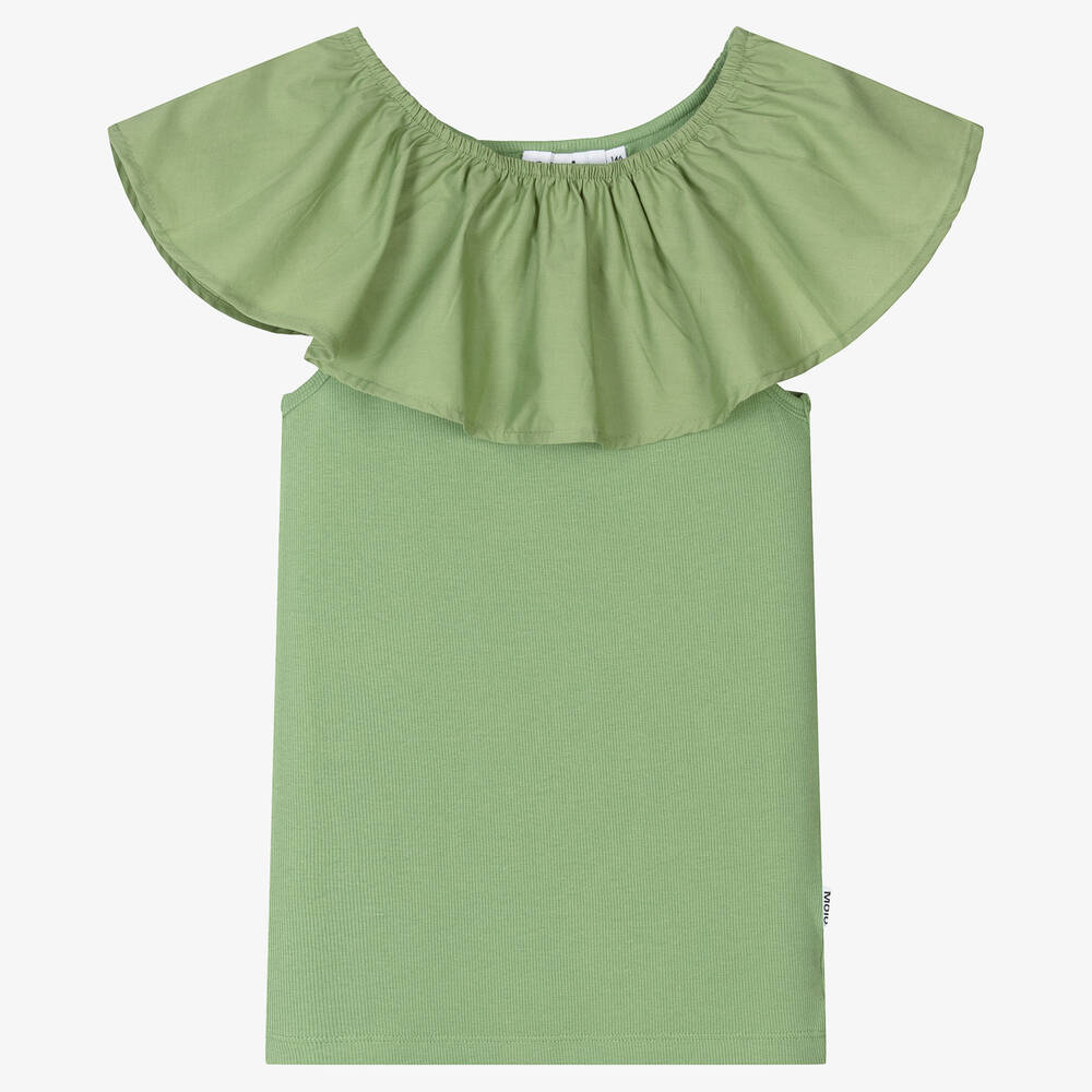 Molo-Teen Girls Green Cotton Ruffle Top | Childrensalon Outlet