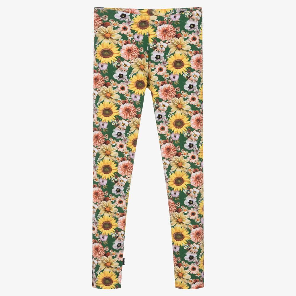 Molo - Grüne Baumwoll-Leggings mit Blumen | Childrensalon