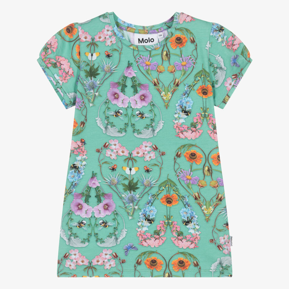 Molo-Teen Girls Green Floral Cotton T-Shirt | Childrensalon Outlet