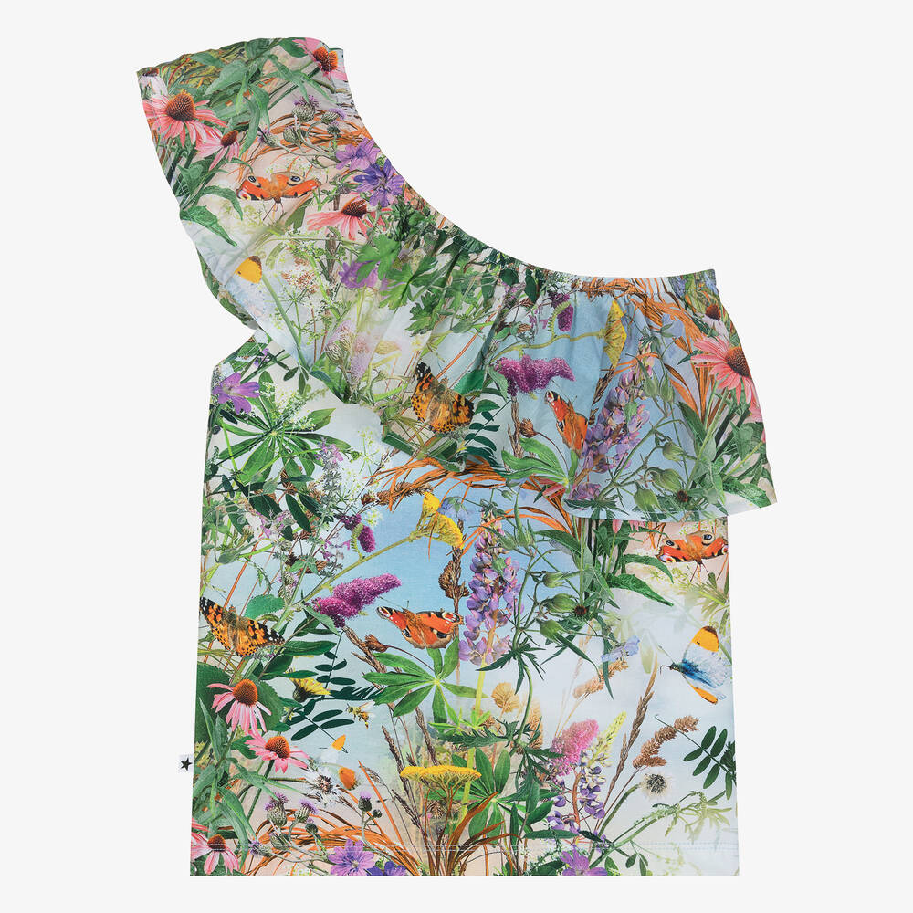 Molo-Зеленый топ на одно плечо с цветами | Childrensalon Outlet