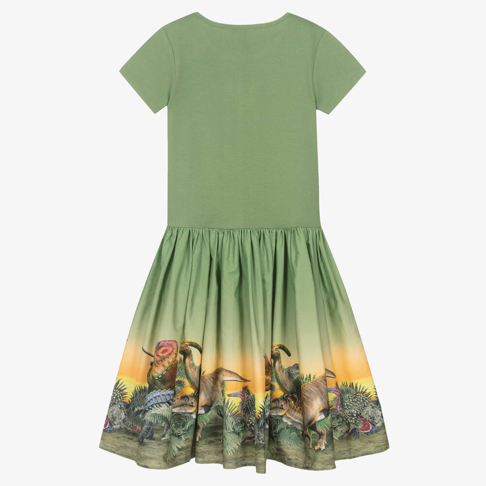 Molo-Зеленое платье из органического хлопка с динозаврами | Childrensalon Outlet