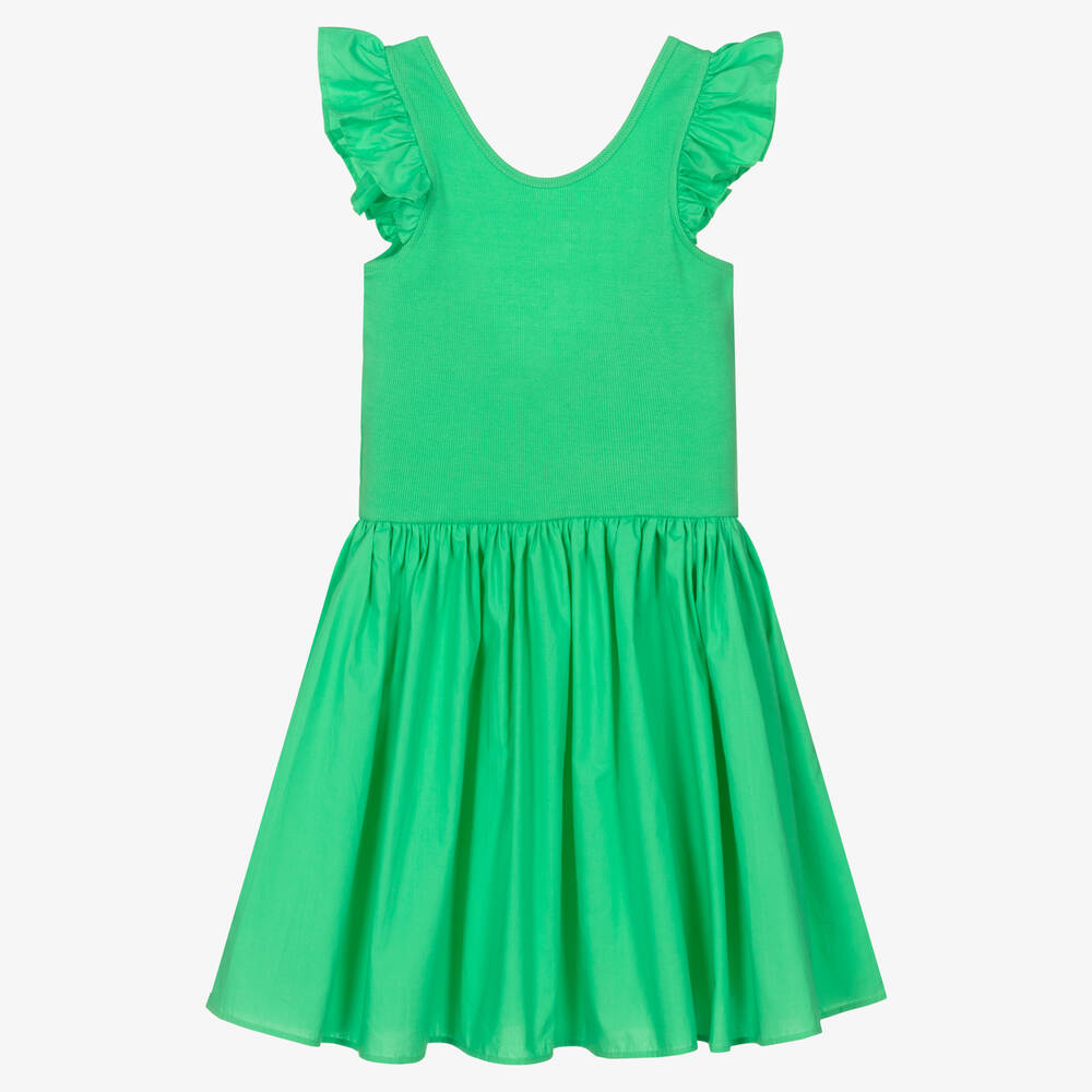 Molo - Robe verte en coton bio ado fille | Childrensalon