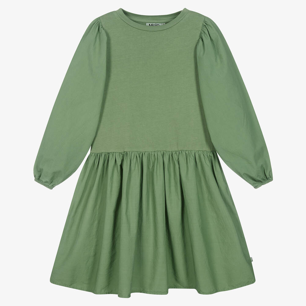 Molo - فستان تينز بناتي قطن عضوي لون أخضر | Childrensalon