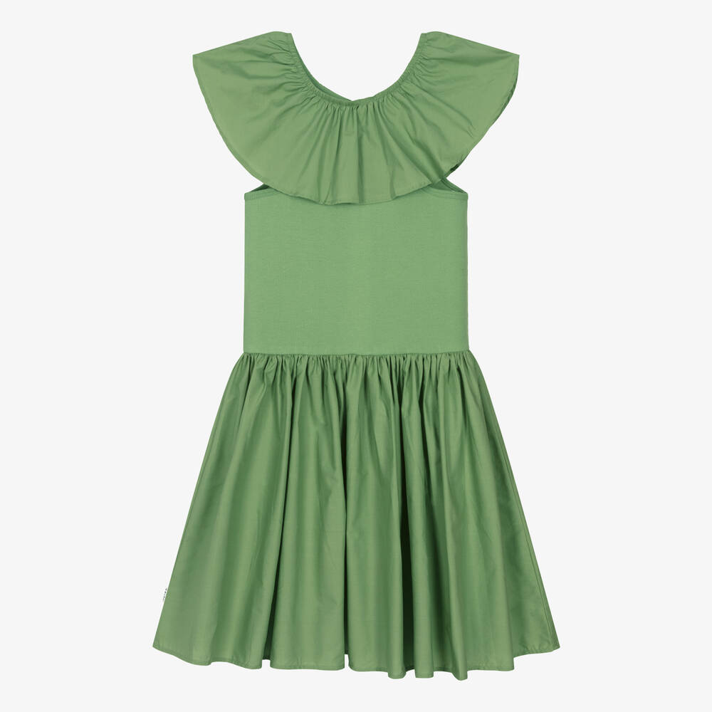 Molo-Teen Girls Green Organic Cotton Ruffle Dress | Childrensalon Outlet