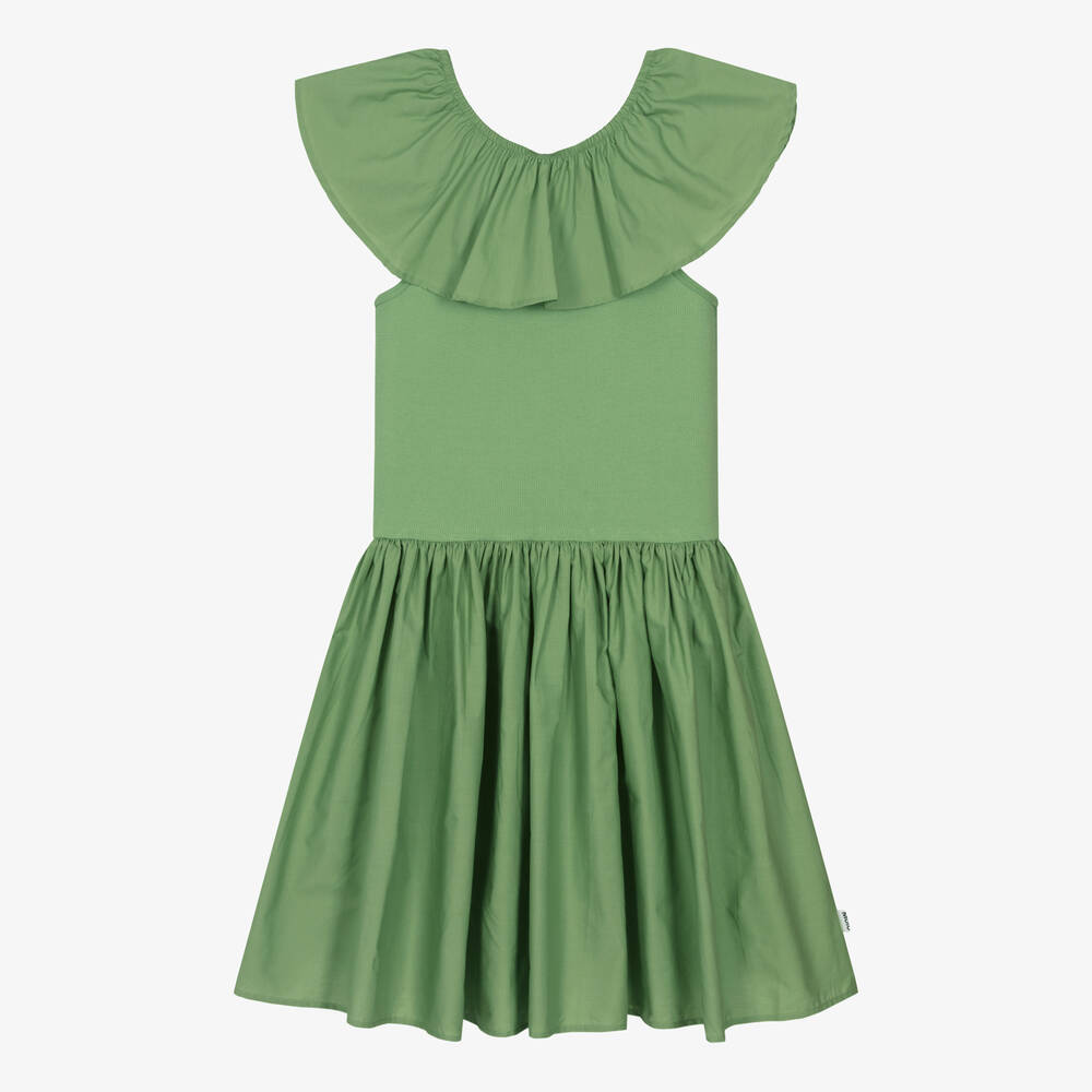 Molo - Teen Girls Green Organic Cotton Ruffle Dress | Childrensalon