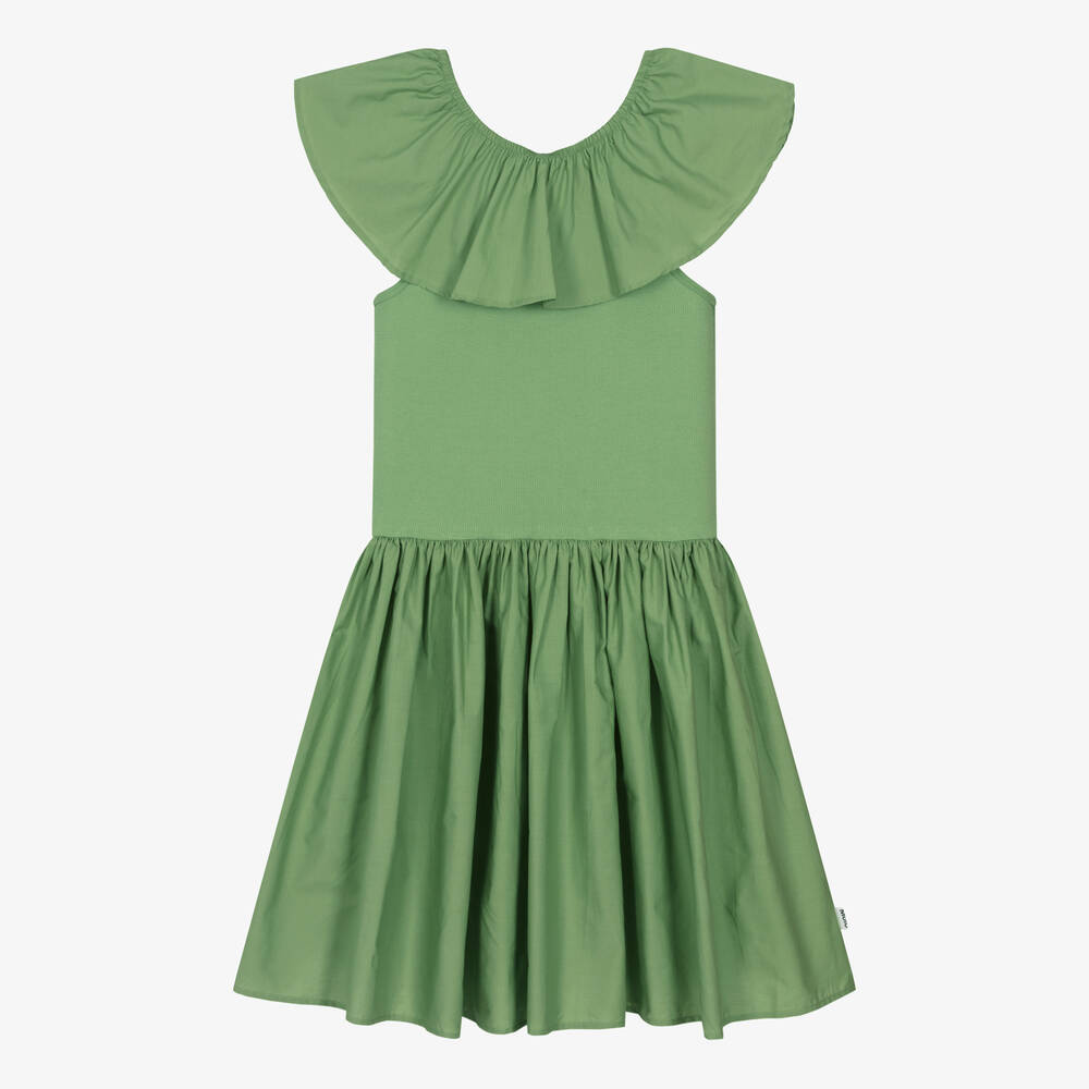 Molo-Зеленое платье из органического хлопка с оборкой | Childrensalon Outlet