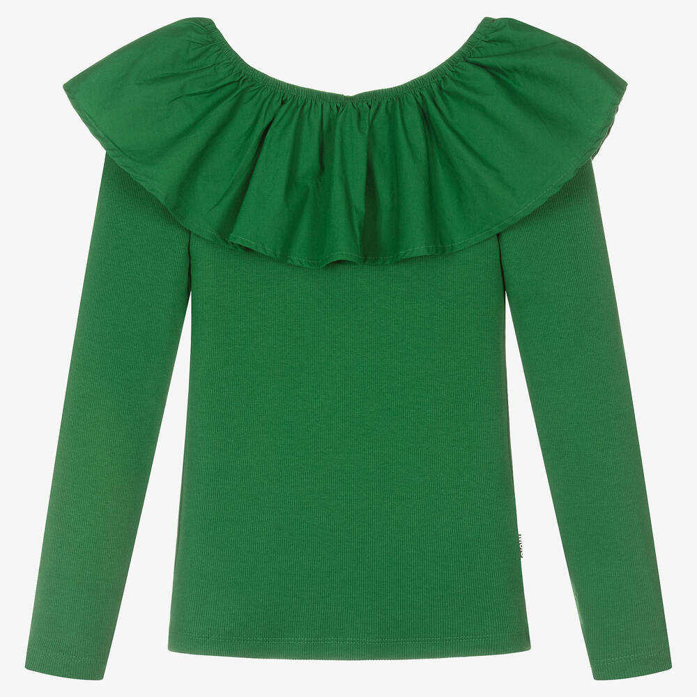 Molo - Teen Girls Green Ribbed Cotton Top | Childrensalon