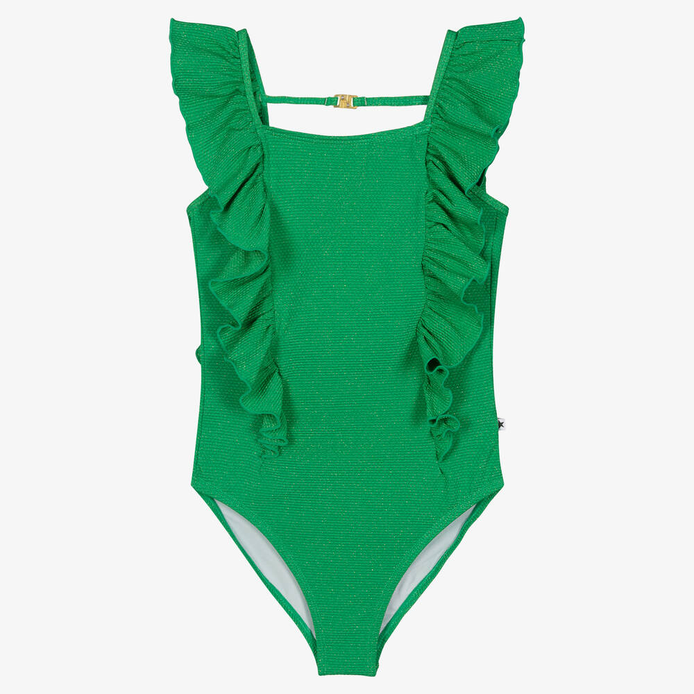 Molo - Teen Girls Green Ruffle Swimsuit (UPF50+) | Childrensalon