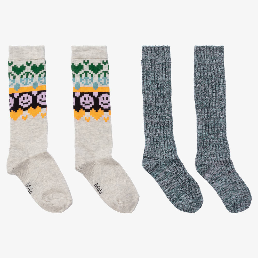 Molo-Teen Girls Grey & Blue Knee High Socks (2 Pack) | Childrensalon Outlet