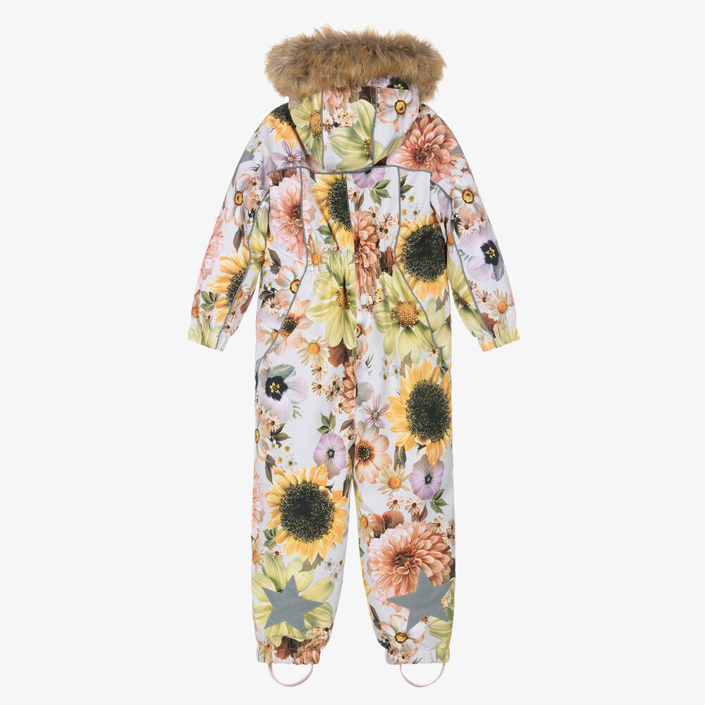 Molo-Teen Girls Grey & Pink Floral Snowsuit | Childrensalon Outlet