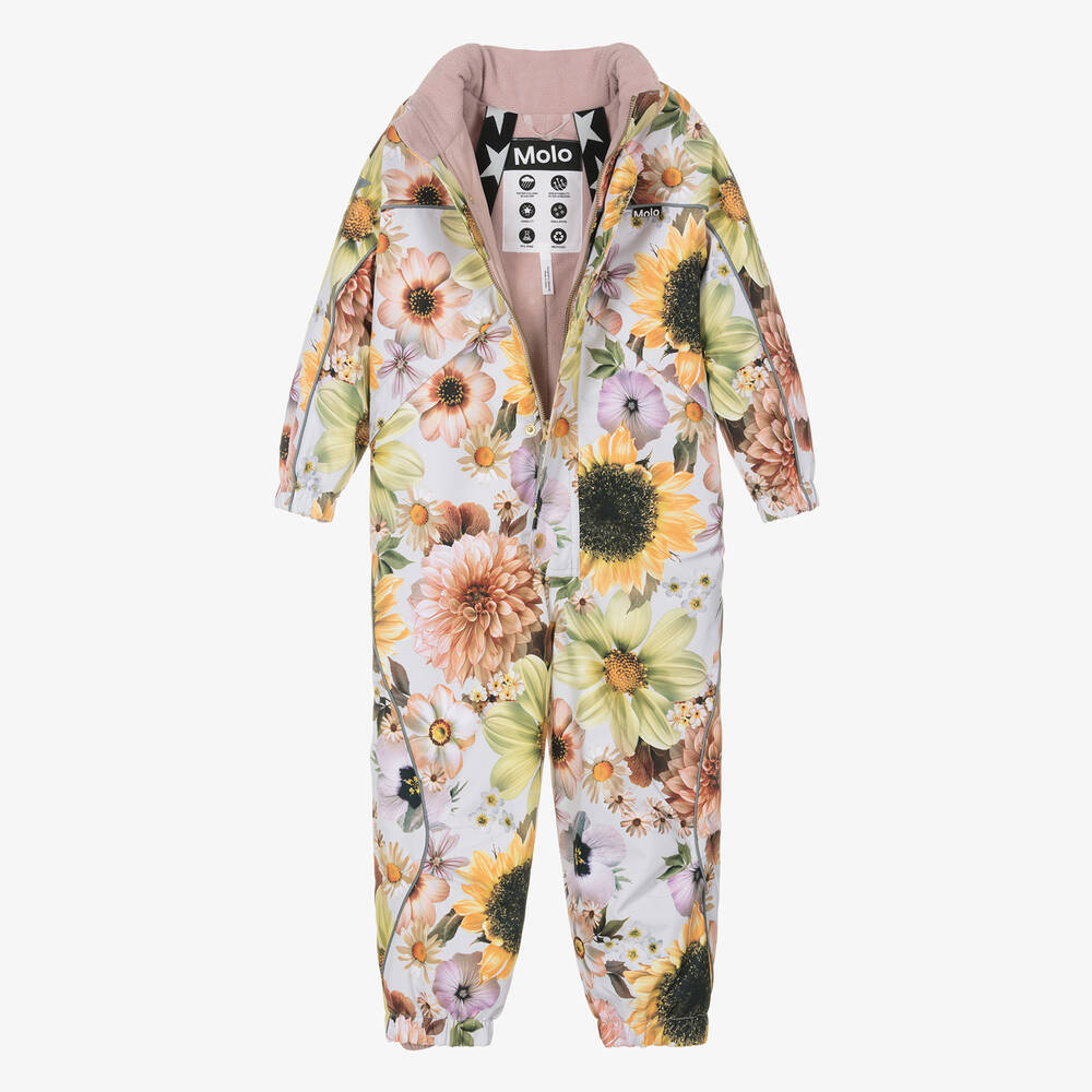 Molo-Teen Girls Grey & Pink Floral Snowsuit | Childrensalon Outlet