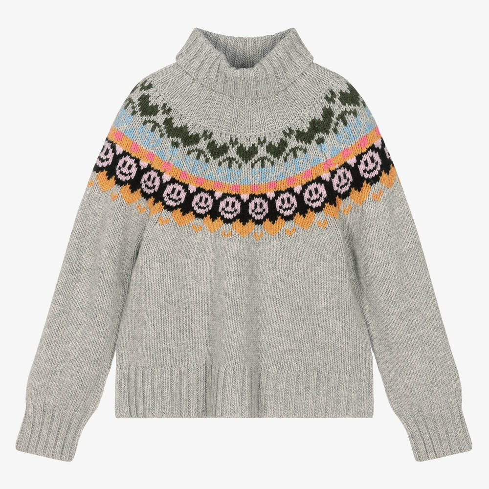 Molo - Teen Girls Grey Wool Roll Neck Sweater | Childrensalon