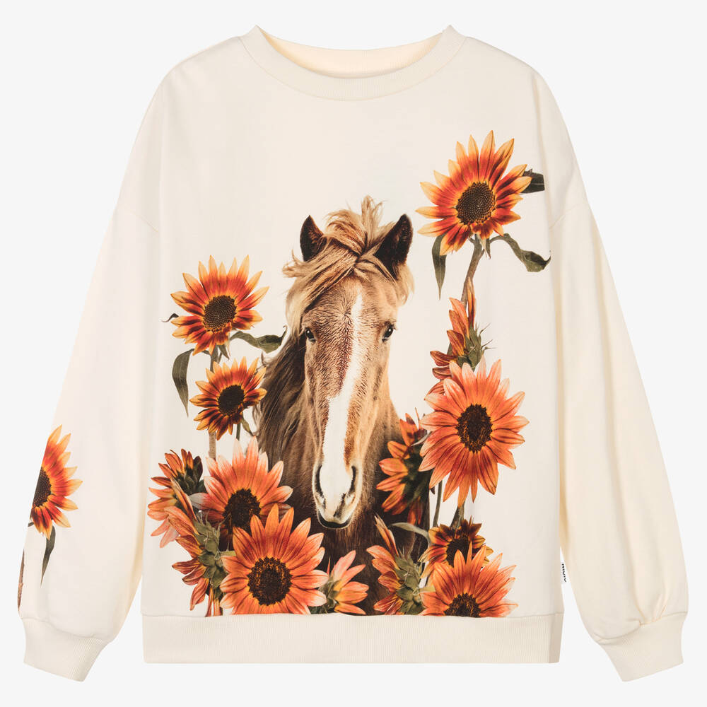 Molo - Teen Girls Ivory Cotton Pony Sweatshirt | Childrensalon