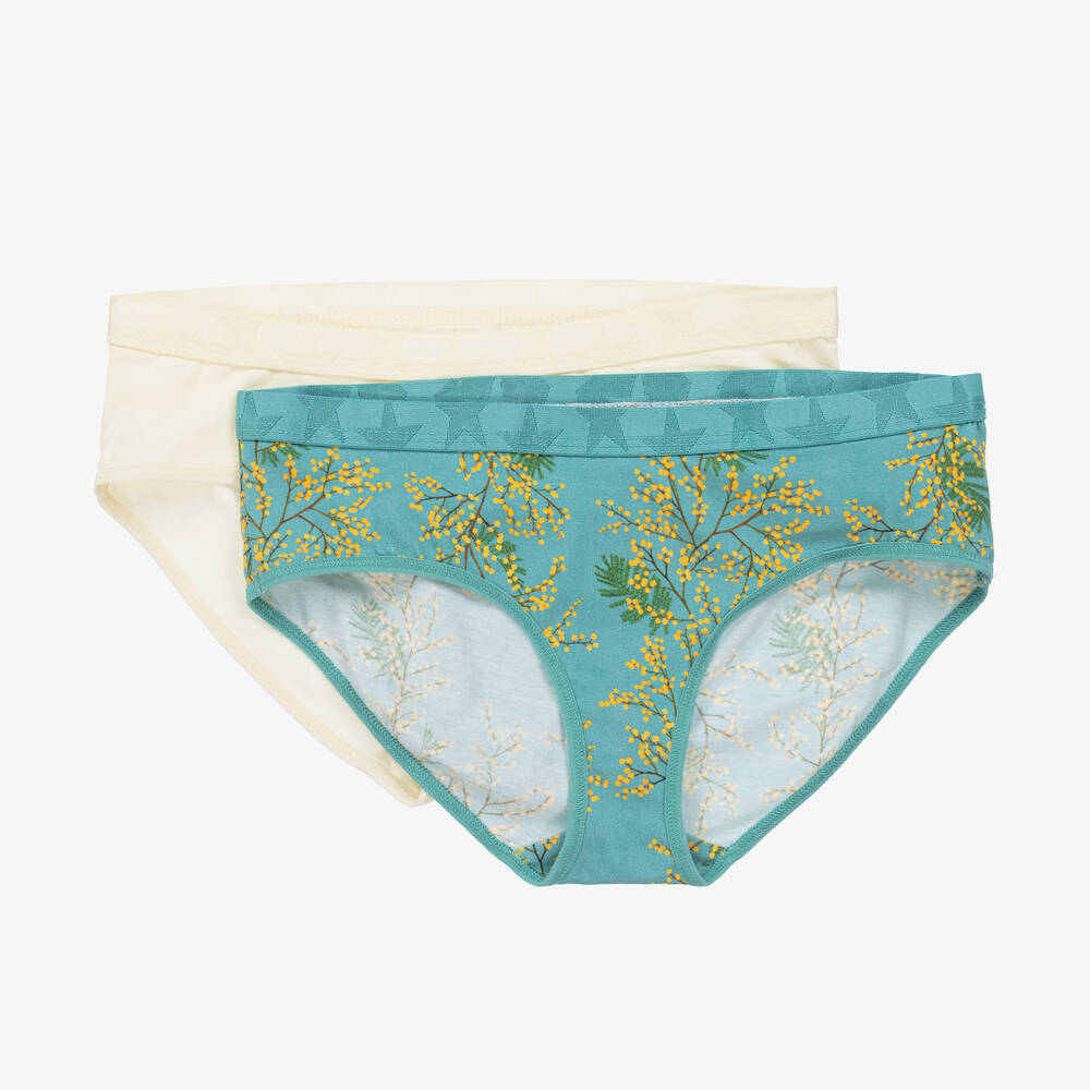 Molo - Teen Girls Ivory & Green Knickers (2 Pack) | Childrensalon